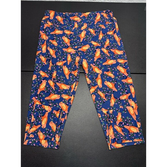 LuLaRoe TC Navy Blue Leggings Orange Bird Parrot, Tall And Curvy - Picture 1 of 9